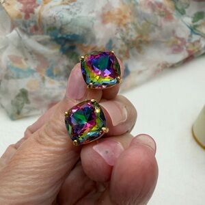 Kate Spade Gold Multicolor Square stone pierced Earrings